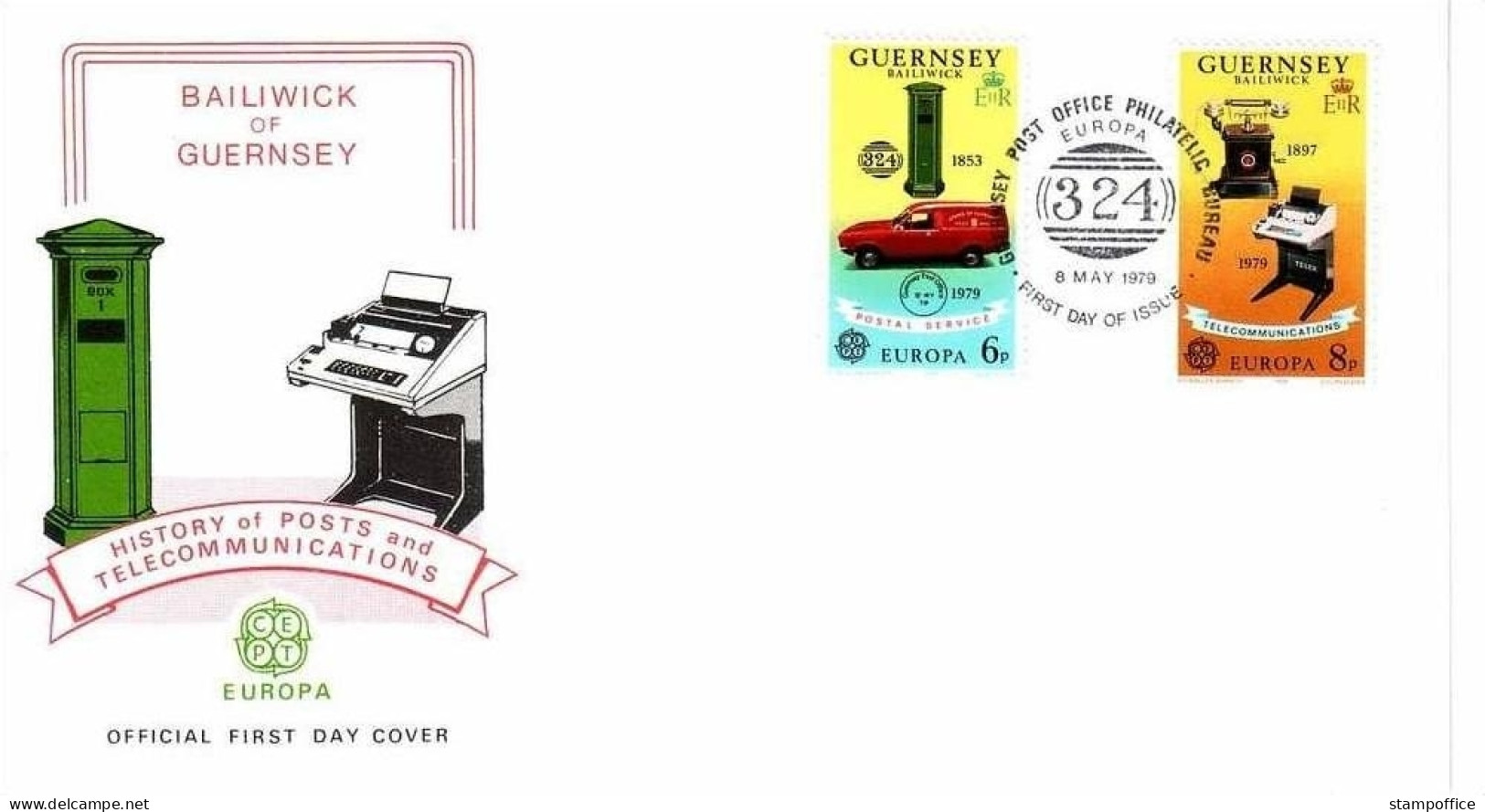 GUERNSEY MI-NR. 189-190 FDC EUROPA 1979 POSTWESEN AUTO TELEFON BRIEFKASTEN - 1979