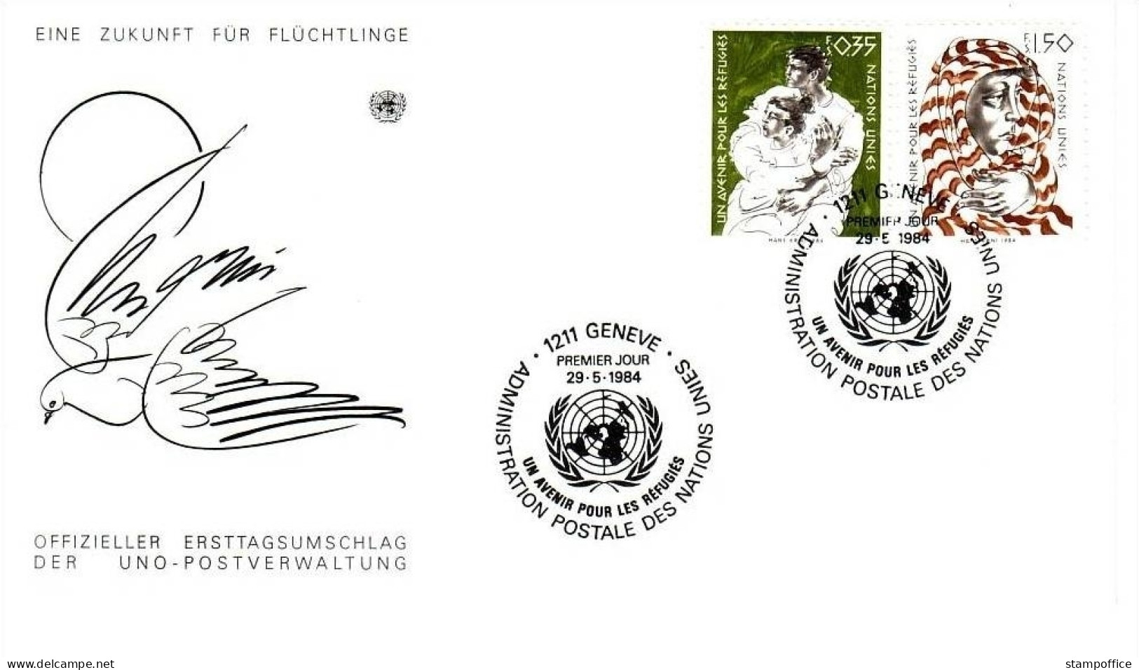 UNO GENF MI-NR. 124-125 FDC FLÜCHTLINGE 1984 - FDC