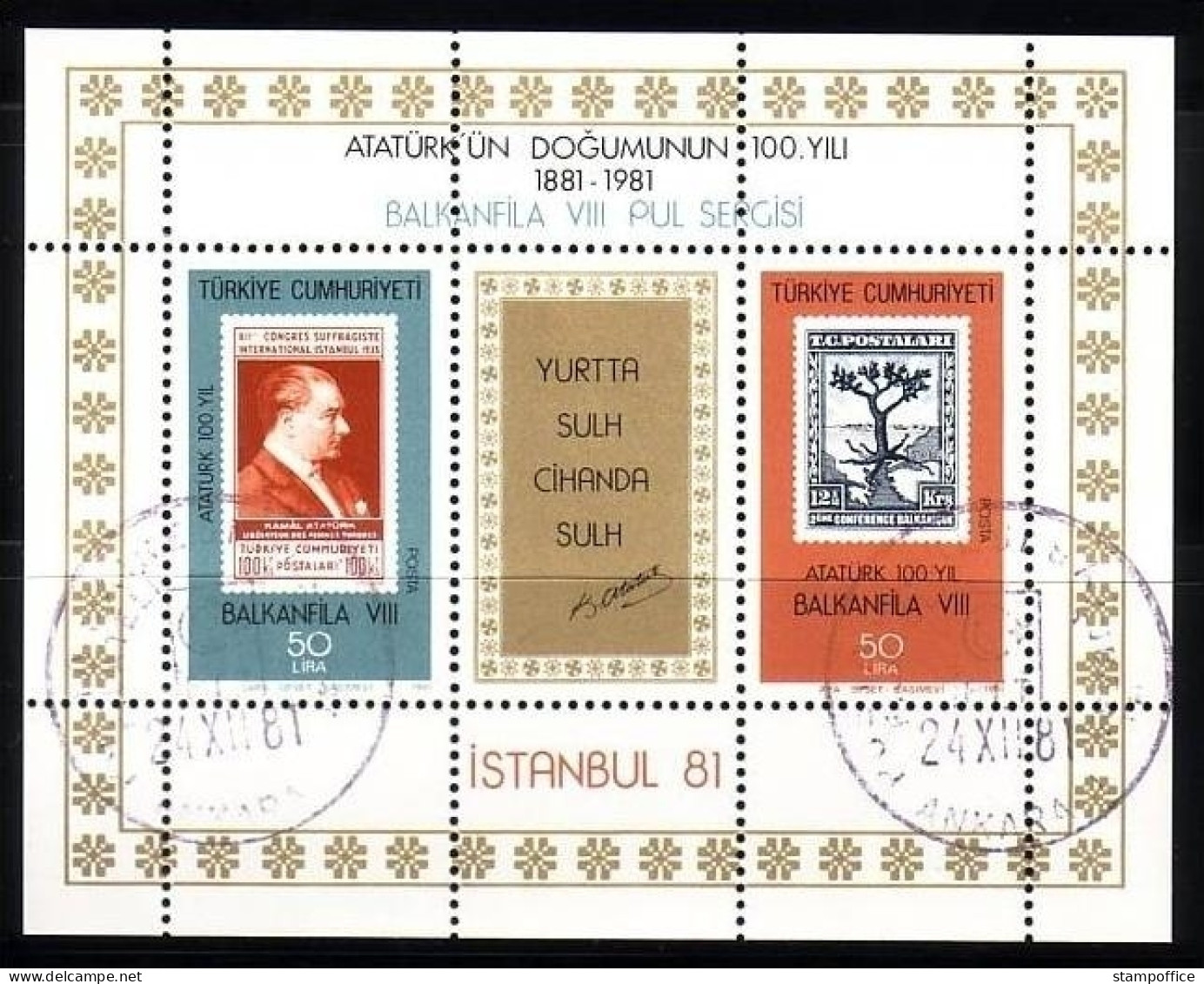 TÜRKEI BLOCK 20 GESTEMPELT ISTANBUL '81 - MARKE AUF MARKE - Stamps On Stamps