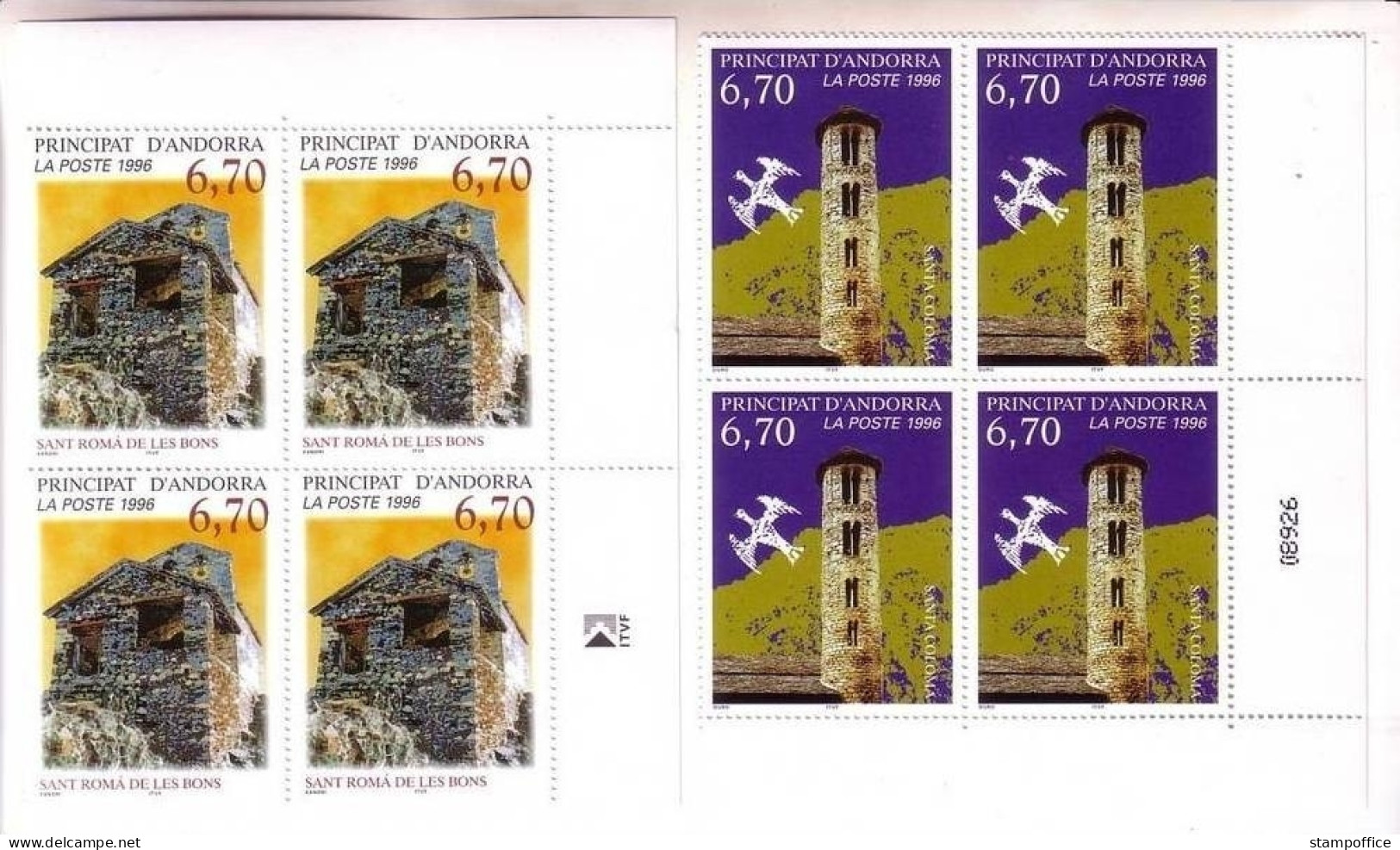 ANDORRA FRANZÖSISCH MI-NR. 503-504 POSTFRISCH(MINT) Viererblock TOURISMUS - KIRCHEN - Nuevos