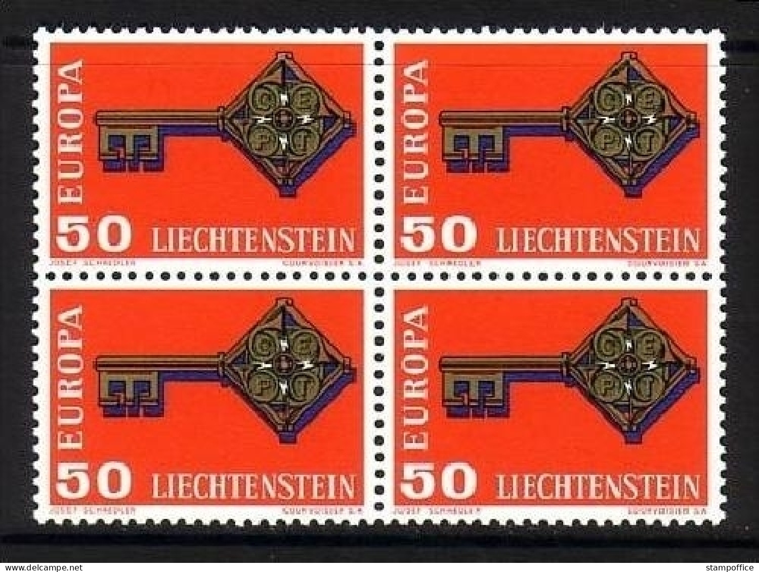 LIECHTENSTEIN MI-NR. 495 POSTFRISCH(MINT) 4er Block EUROPA 1968 - KREUZBARTSCHLÜSSEL - 1968