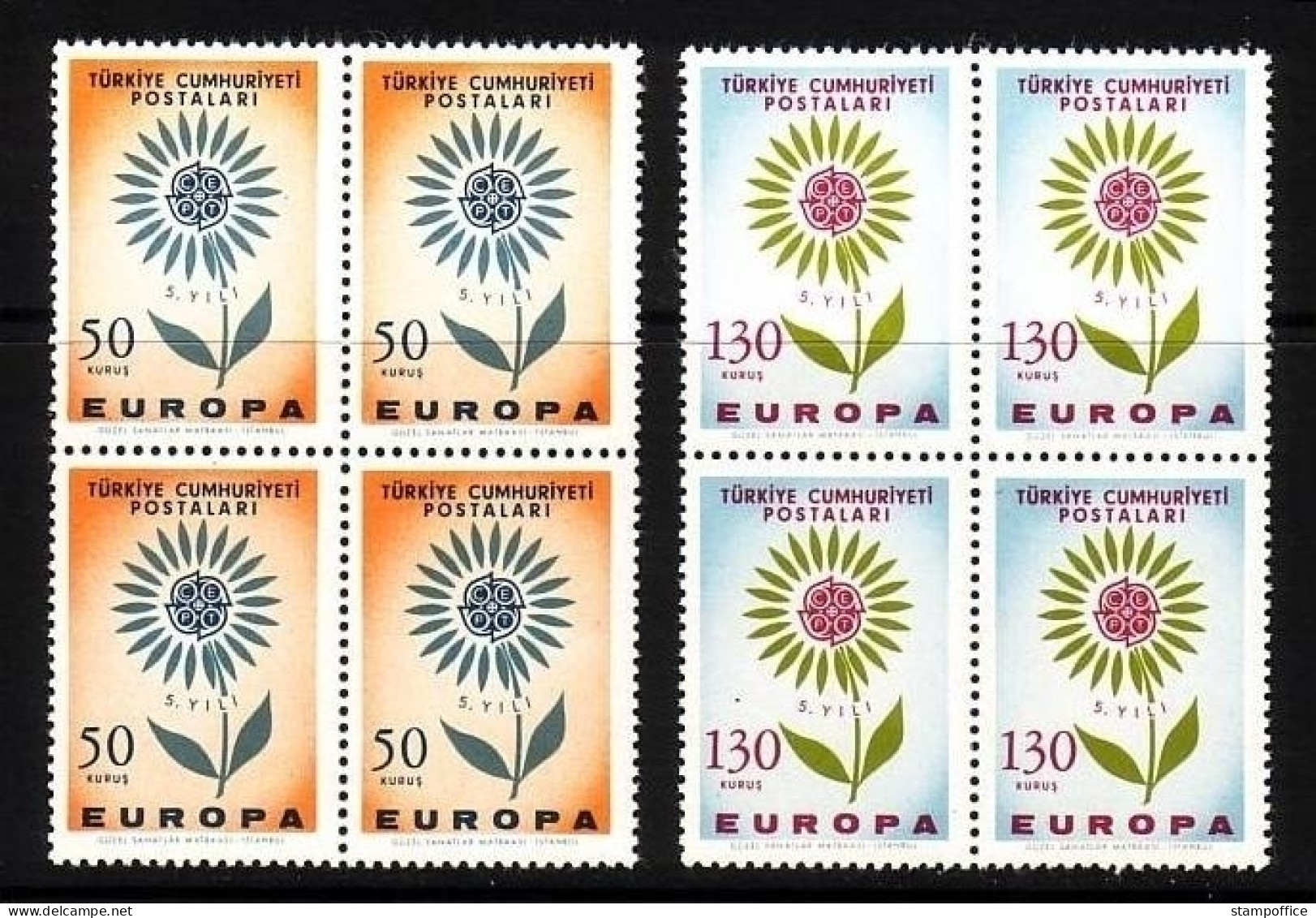 TÜRKEI MI-NR. 1917-1918 POSTFRISCH(MINT) 4er Block EUROPA 1964 - STILISIERTE BLUME - 1964