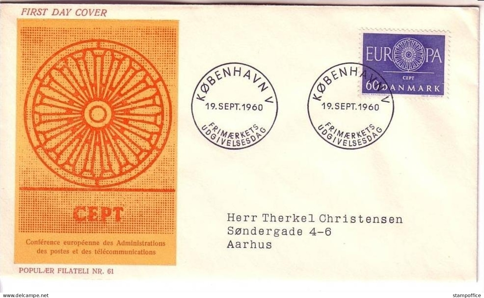 DÄNEMARK MI-NR. 386 FDC CEPT 1960 WAGENRAD - 1960