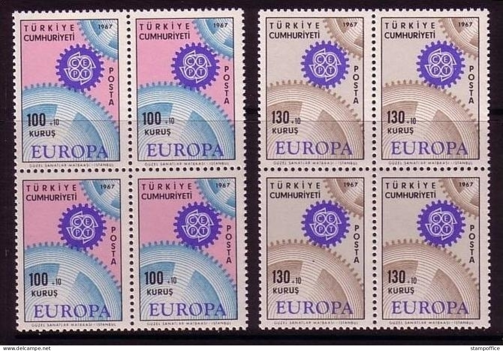 TÜRKEI MI-NR. 2044-2045 POSTFRISCH(MINT) 4er Block EUROPA 1967 ZAHNRÄDER - Nuovi