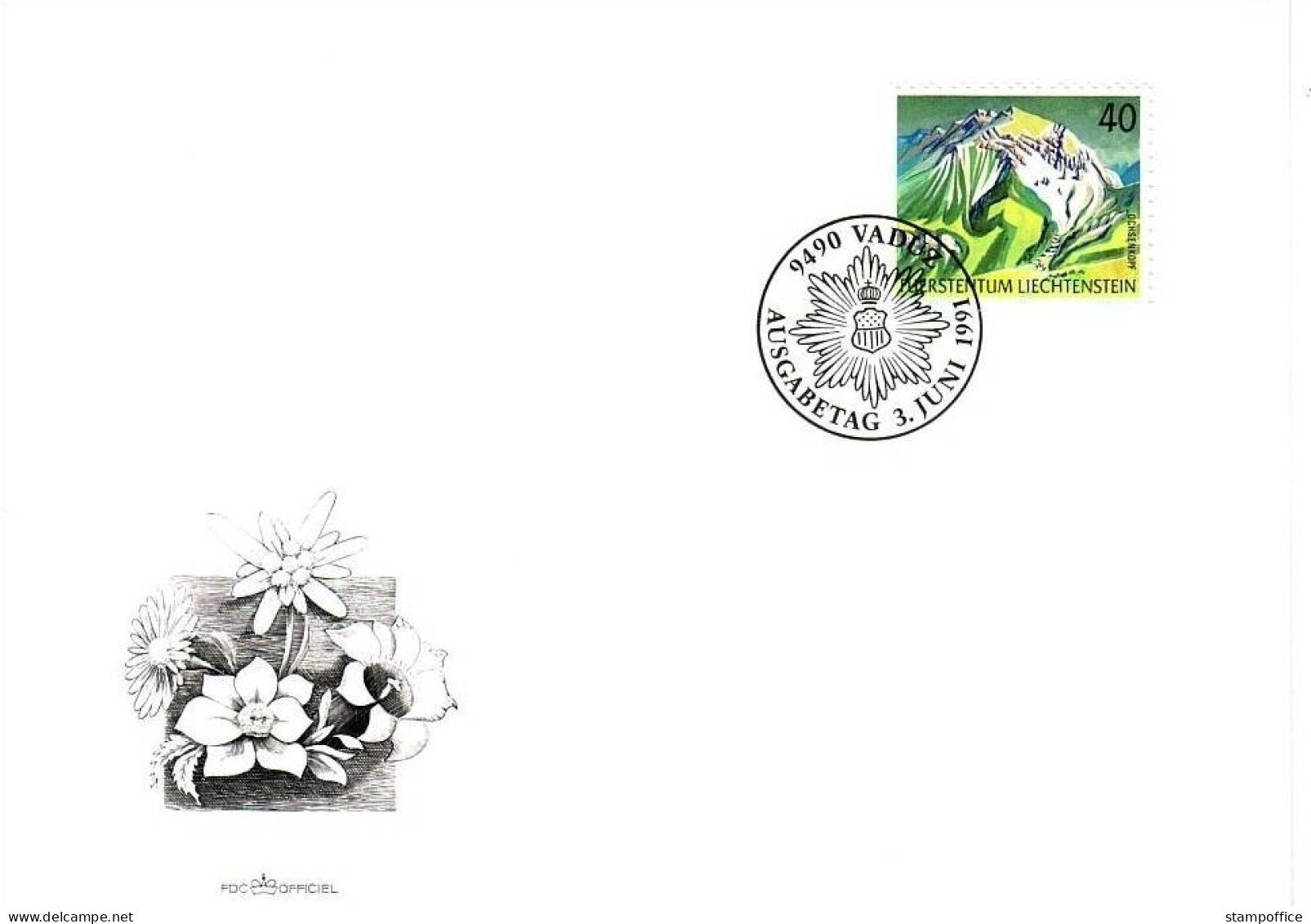 LIECHTENSTEIN MI-NR. 1023 FDC BERGE MOUNTAIN 1991 - FDC