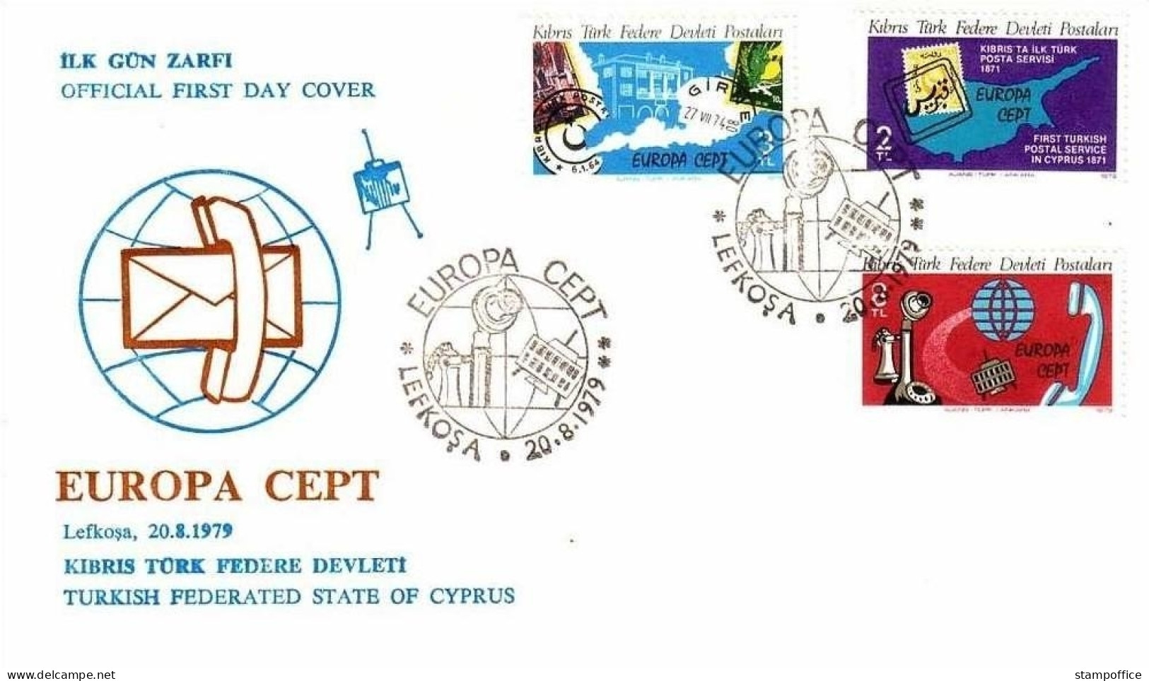 TÜRKISCH ZYPERN MI-NR. 71-73 FDC EUROPA 1979 POST- UND FERNMELDEWESEN MARKE AUF MARKE - 1979