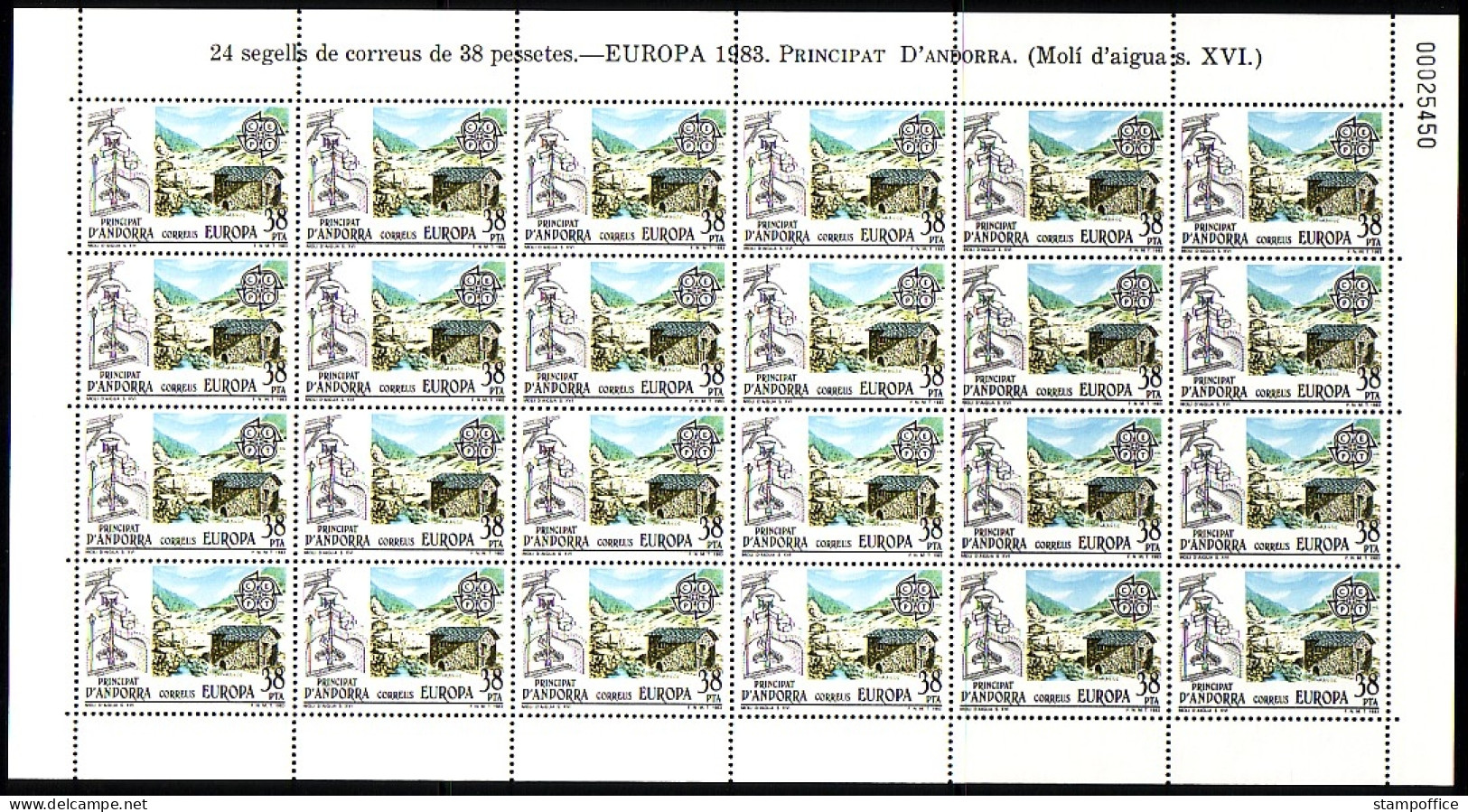 ANDORRA SPANISCH MI-NR. 165-166 POSTFRISCH(MINT) KLEINBOGENSATZ EUROPA 1983 GROSSE WERKE WASSERMÜHLE KIRCHE - 1983