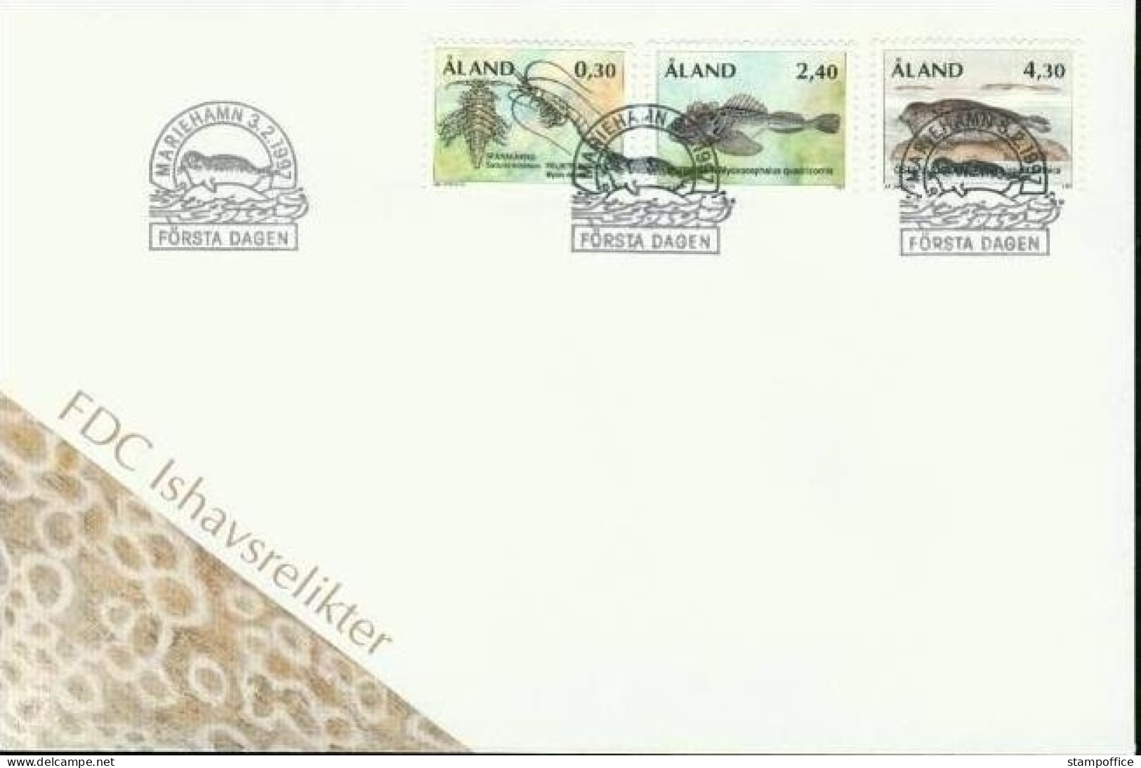 ALAND MI-NR. 124-126 FDC RELIKTFORMEN Der EISZEIT ROBBE SEESKORPION 1997 - Ballenas