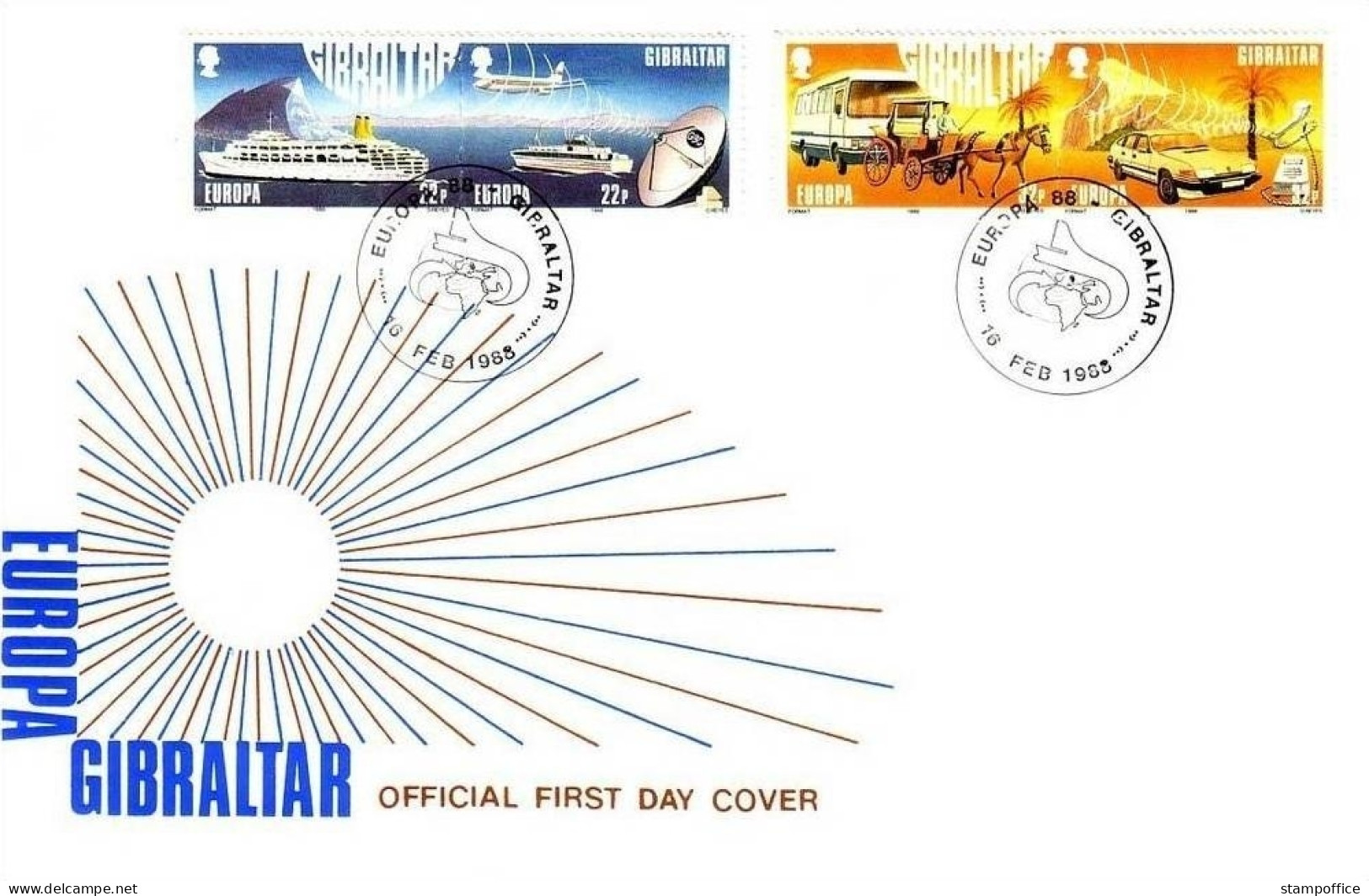 GIBRALTAR MI-NR. 544-547 FDC EUROPA 1988 TRANSPORT- Und KOMMUNIKATIONSMITTEL - 1988