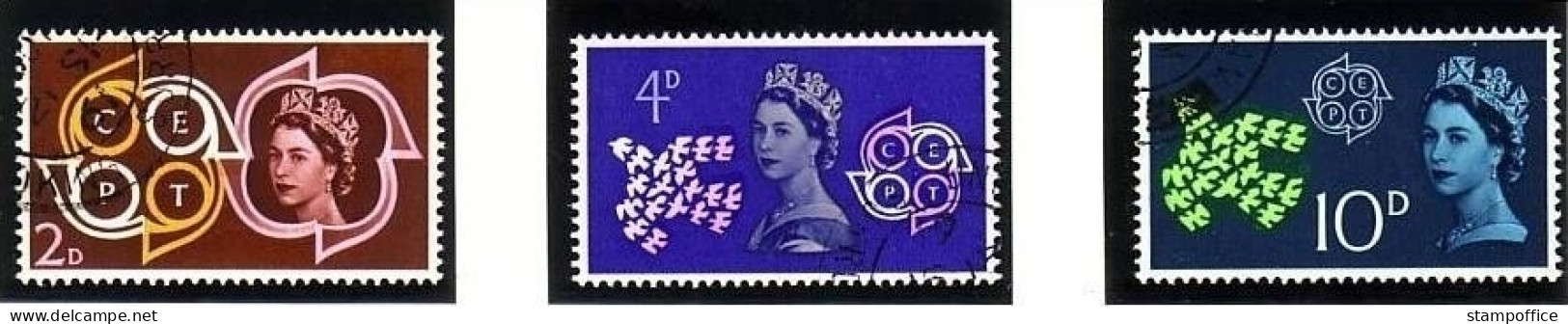 GROSSBRITANNIEN MI-NR. 346-348 GESTEMPELT(USED) EUROPA 1961 TAUBE KÖNIGIN ELIZABETH II - 1961