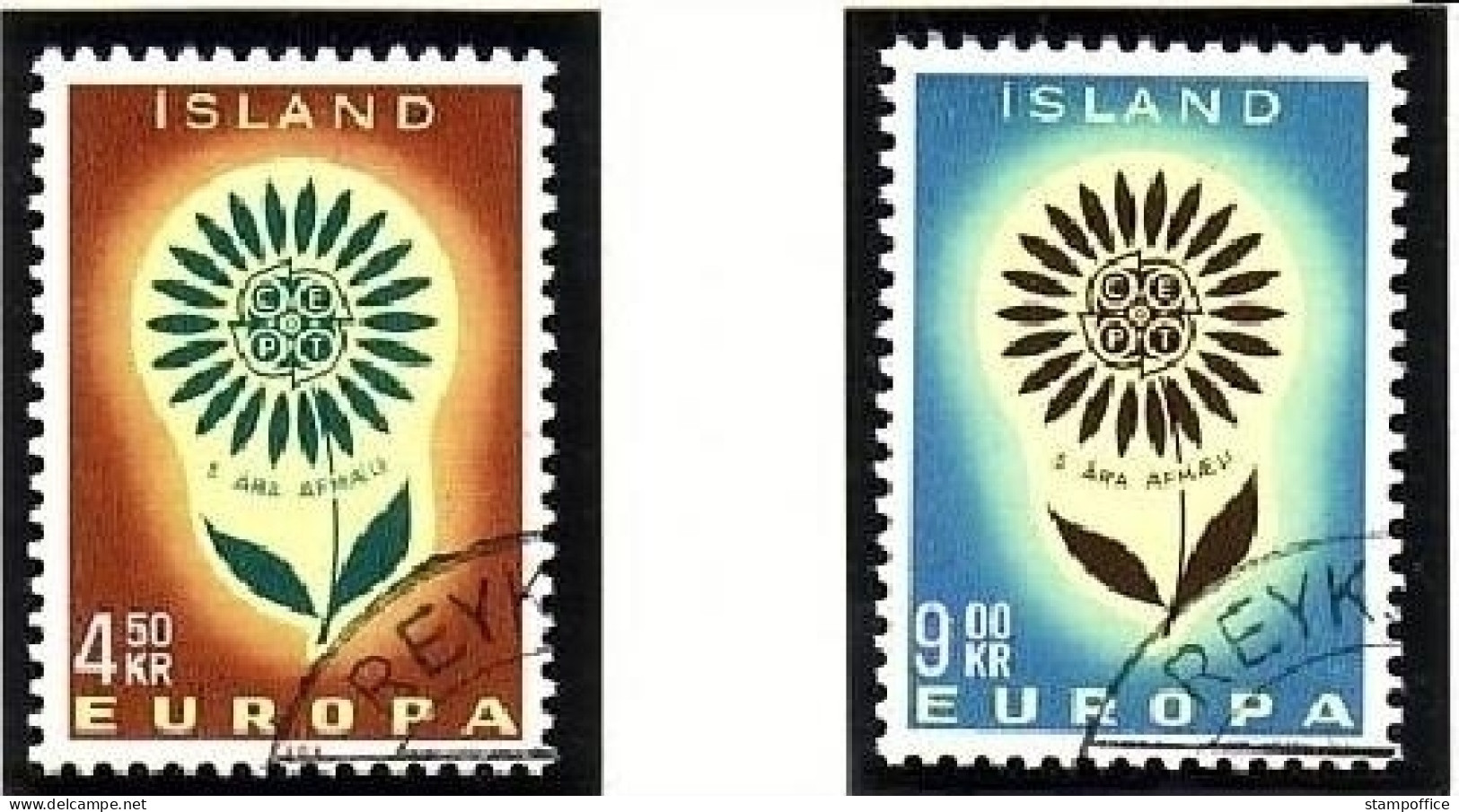 ISLAND MI-NR. 385-386 GESTEMPELT(USED) EUROPA 1964 STILISIERTE BLUME - 1964