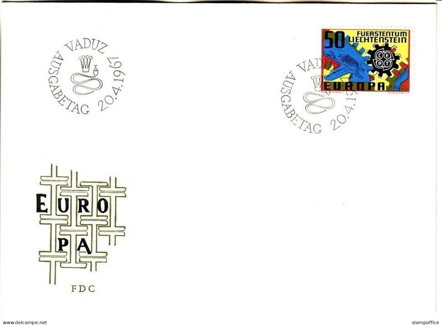 LIECHTENSTEIN MI-NR. 474 FDC CEPT 1967 ZAHNRÄDER - 1967