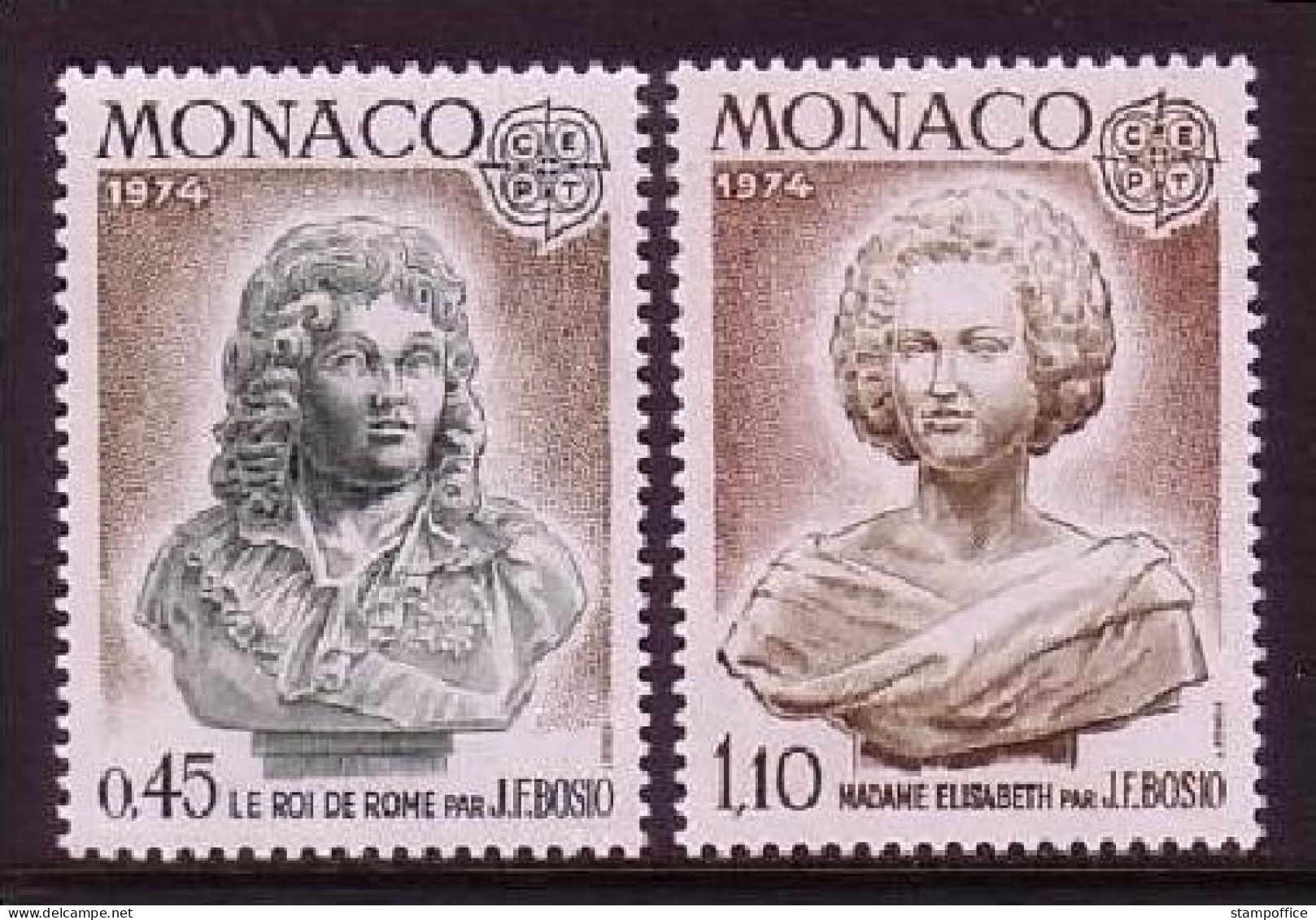 MONACO MI-NR. 1114-1115 POSTFRISCH EUROPA 1974 SKULPTUREN KÖNIG VON ROM MADAME ELISABETH - 1974