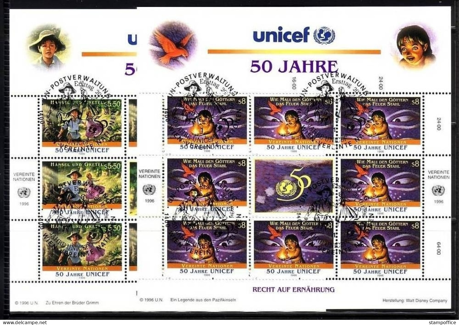 UNO WIEN MI-NR. 218-219 O KLEINBOGENSATZ UNICEF 1996 KINDERHILFSWERK MÄRCHEN Und LEGENDEN - Märchen, Sagen & Legenden
