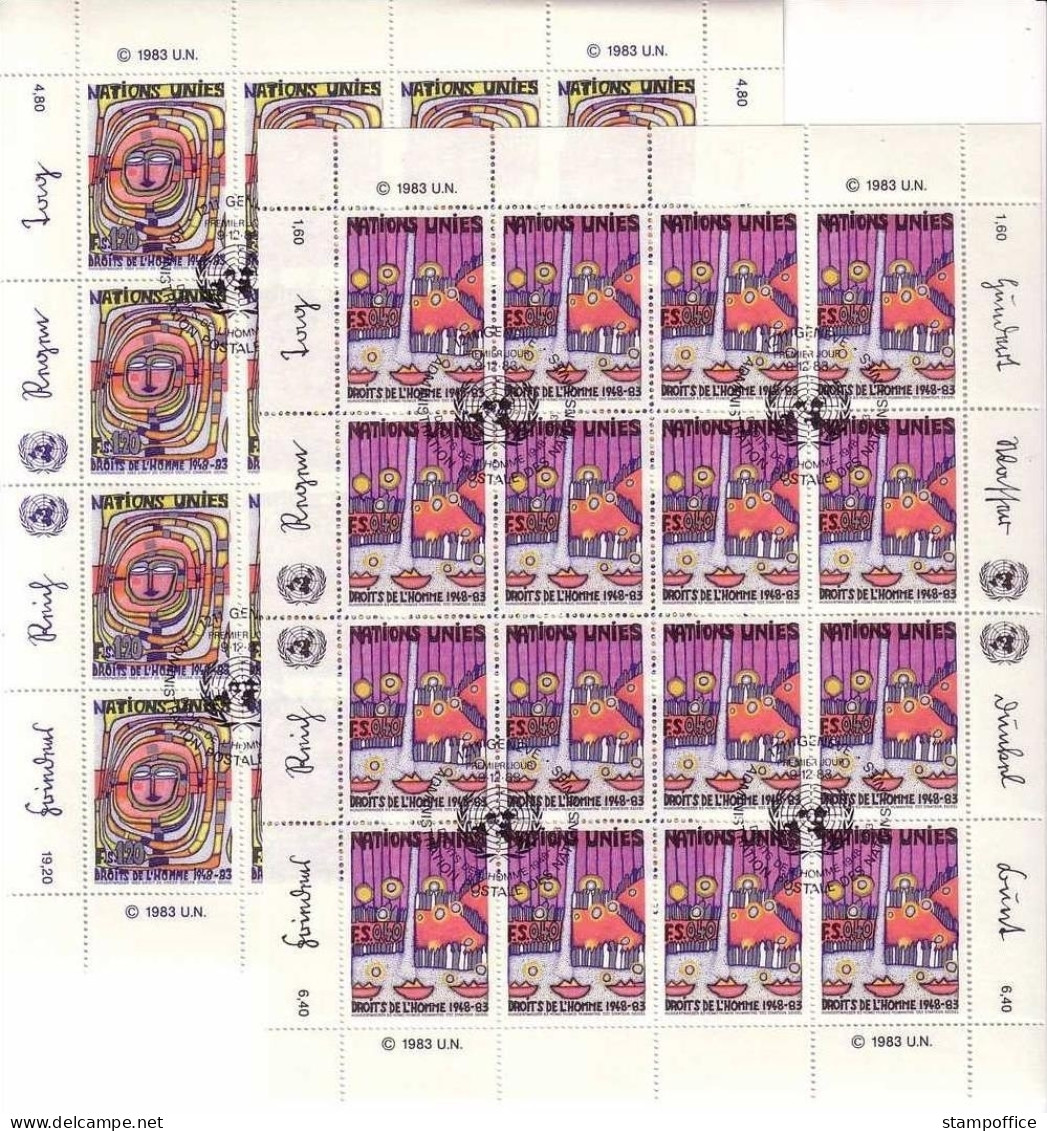 UNO GENF MI-NR. 117-118 GESTEMPELT(USED) KB ALLGEMEINE ERKLÄRUNG DER MENSCHENRECHTE HUNDERTWASSER 1983 - Blocs-feuillets