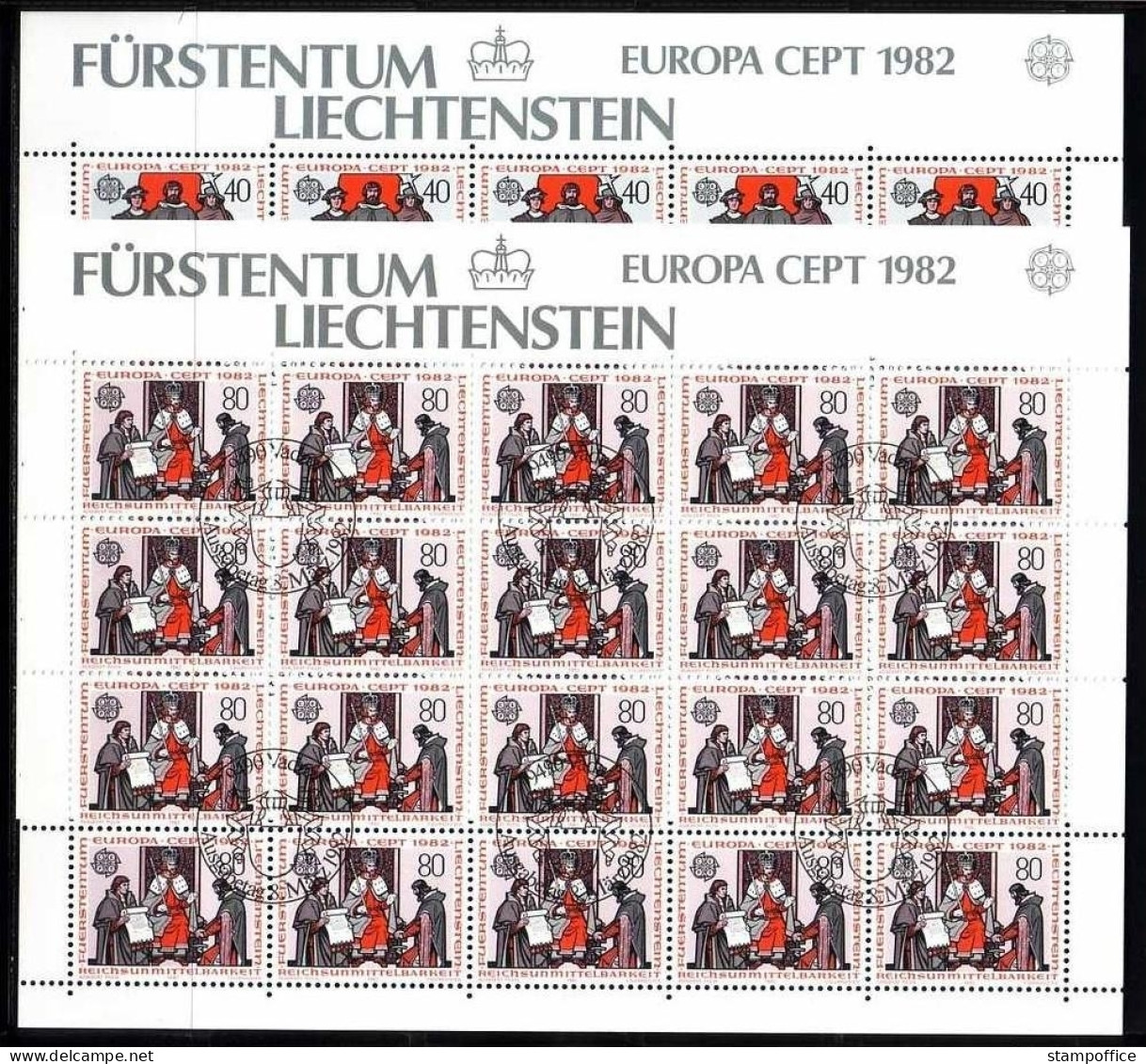 LIECHTENSTEIN MI-NR. 791-792 O KLEINBOGENSATZ EUROPA 1982 HISTORISCHE EREIGNISSE KÖNIG WENZESLAUS - 1982