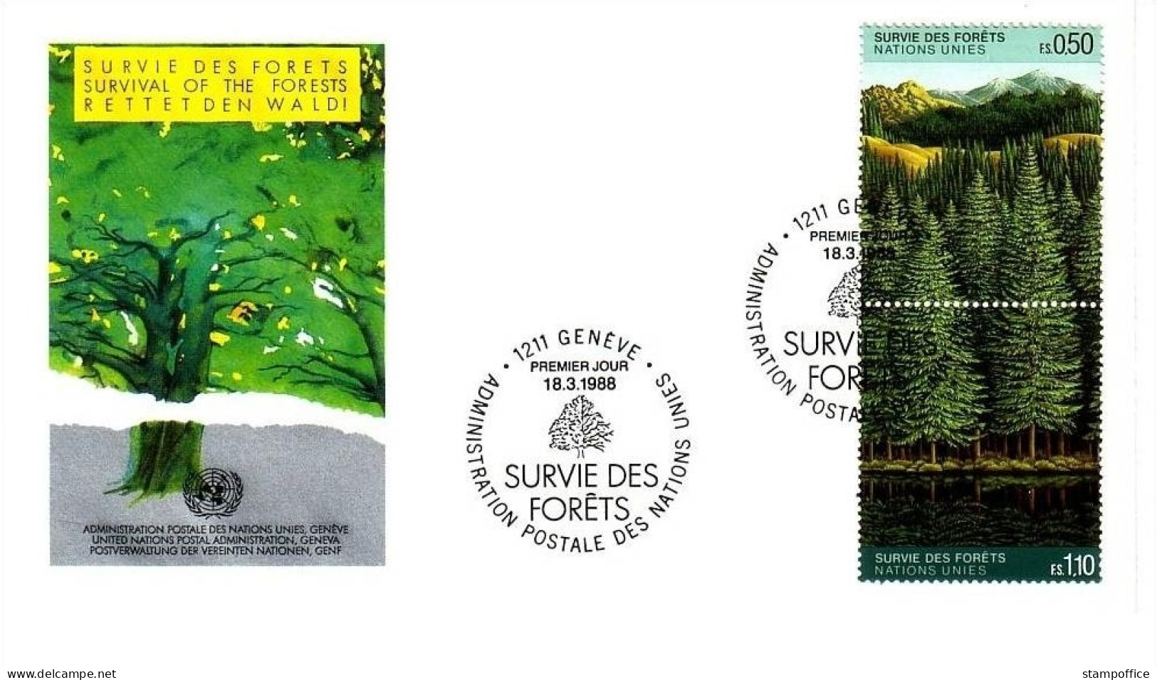 UNO GENF MI-NR. 165-166 FDC RETTET DEN WALD 1988 - FDC