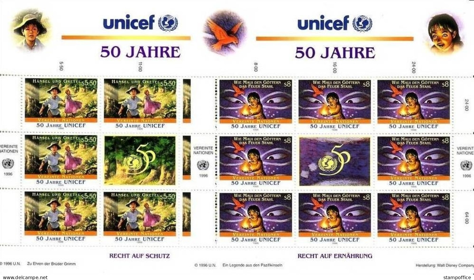 UNO WIEN MI-NR. 218-219 POSTFRISCH(MINT) KLEINBOGENSATZ 50 JAHRE UNICEF 1996 MÄRCHEN - Blocchi & Foglietti