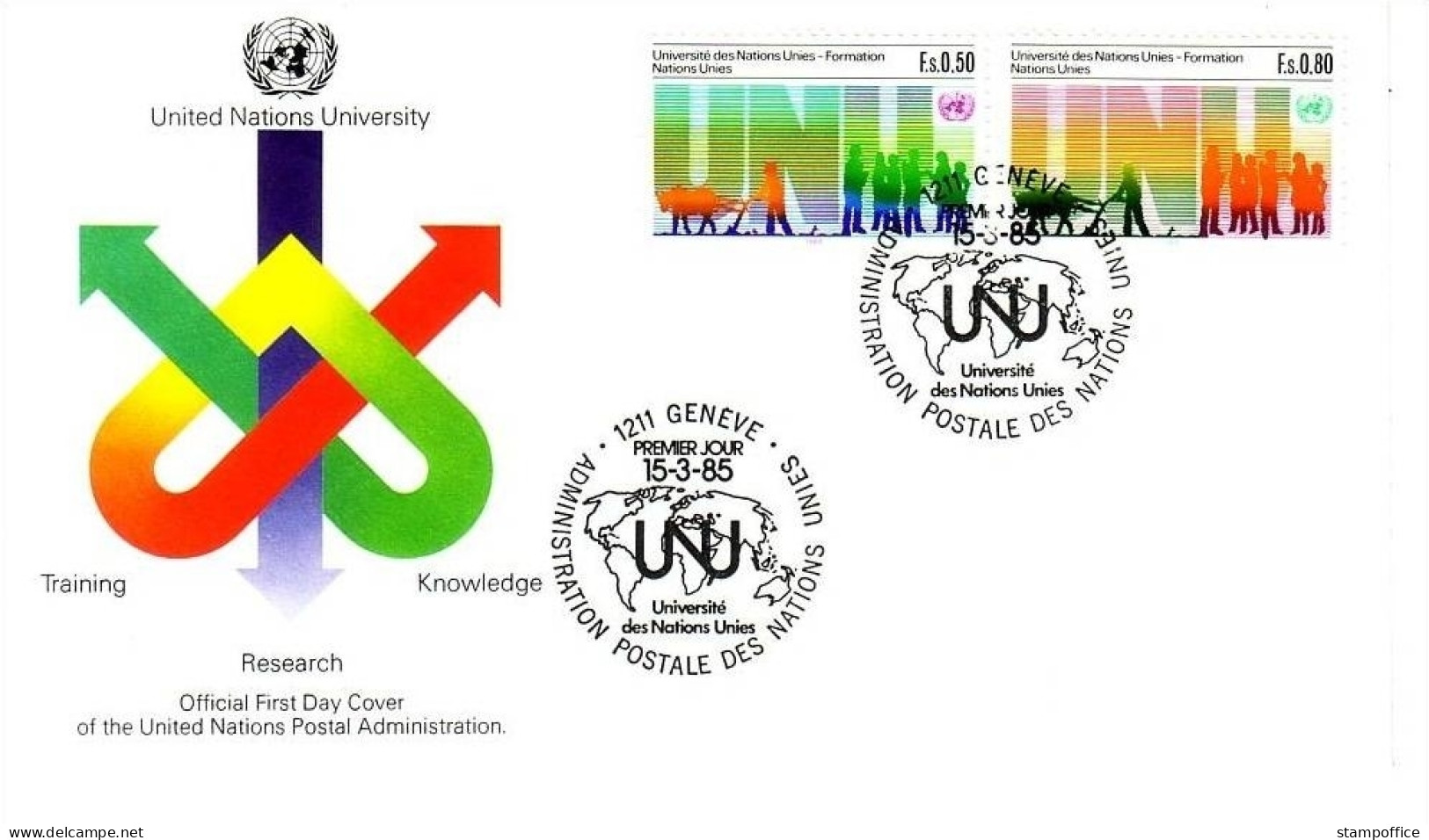 UNO GENF MI-NR. 129-130 FDC 10 JAHRE UNIVERSITÄT DER UN IN TOKIO 1985 - FDC