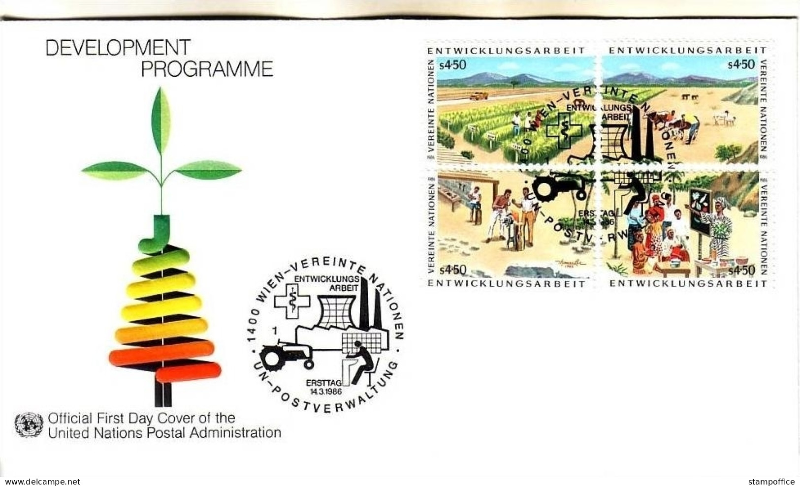 UNO WIEN MI-NR. 56-59 FDC ENTWICKLUNGSPROGRAMM UNDP 1986 - FDC