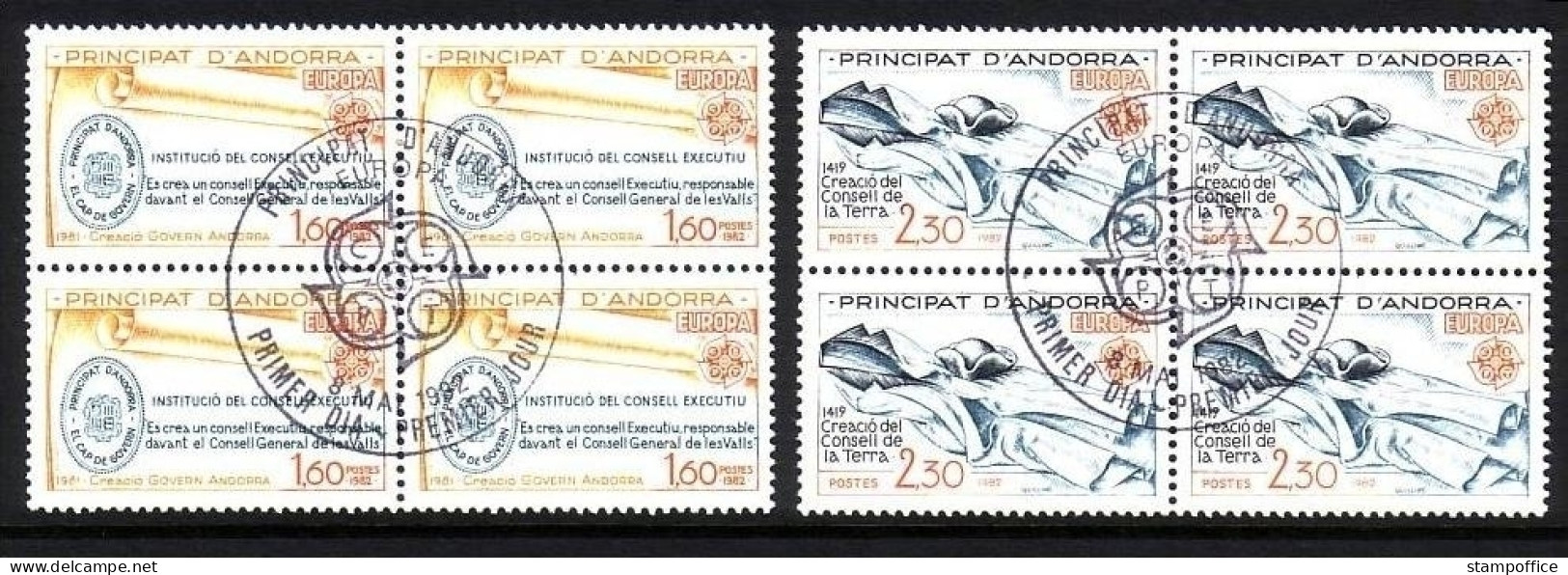 ANDORRA FRANZÖSISCH MI-NR. 321-322 GESTEMPELT(USED) Viererblock EUROPA 1982 HISTORISCHE EREIGNISSE - 1982