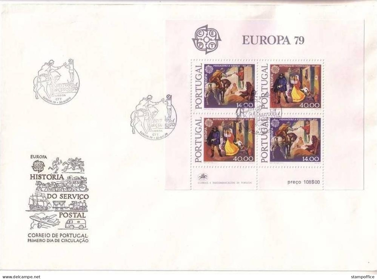 PORTUGAL BLOCK 27 FDC EUROPA 1979 POST- Und FERNMELDEWESEN - 1979