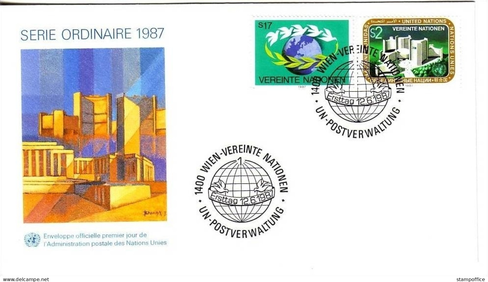 UNO WIEN MI-NR. 73-74 FDC FREIMARKEN 1987 - DONAUPARK - FDC