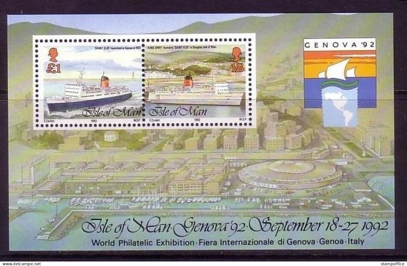 ISLE OF MAN BLOCK 18 POSTFRISCH INTERNATIONALE BRIEFMARKENAUSSTELLUNG 1992 FÄHRSCHIFF - Isola Di Man