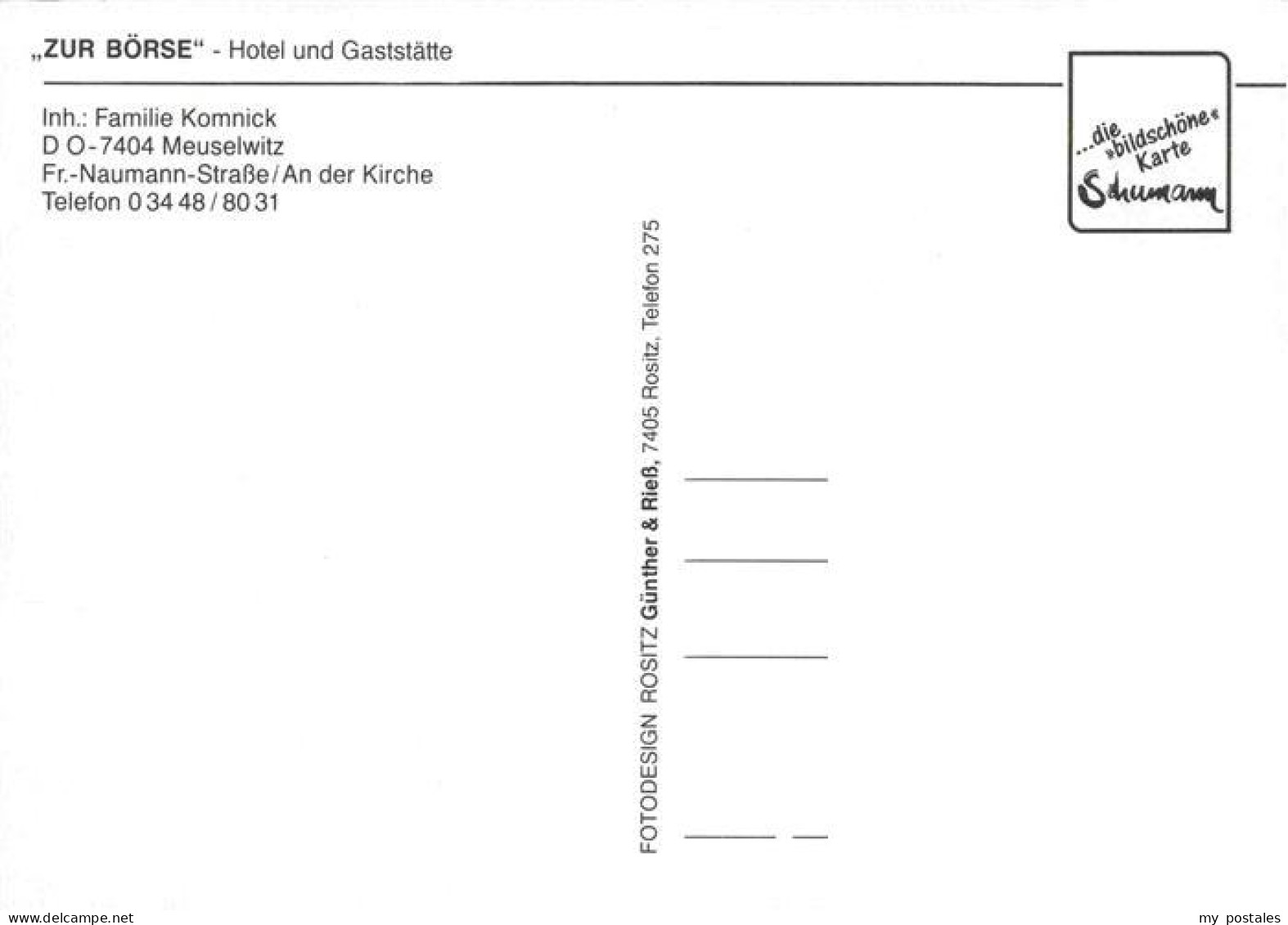 73968086 Meuselwitz Hotel Gaststaette Zur Boerse Restaurant Fremdenzimmer - Meuselwitz