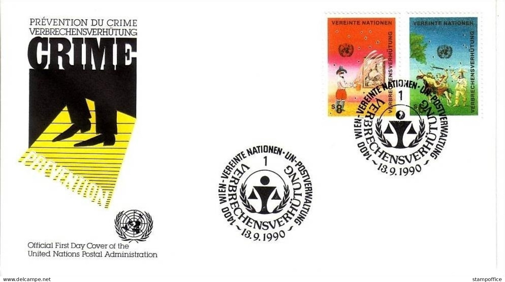 UNO WIEN MI-NR. 106-107 FDC VERBRECHENSVERHÜTUNG 1990 - FDC