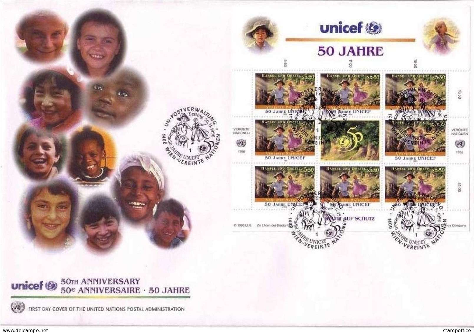 UNO WIEN MI-NR. 218-219 FDC KLEINBOGENSATZ UNICEF 1996 KINDERHILFSWERK MÄRCHEN Und LEGENDEN - Cuentos, Fabulas Y Leyendas