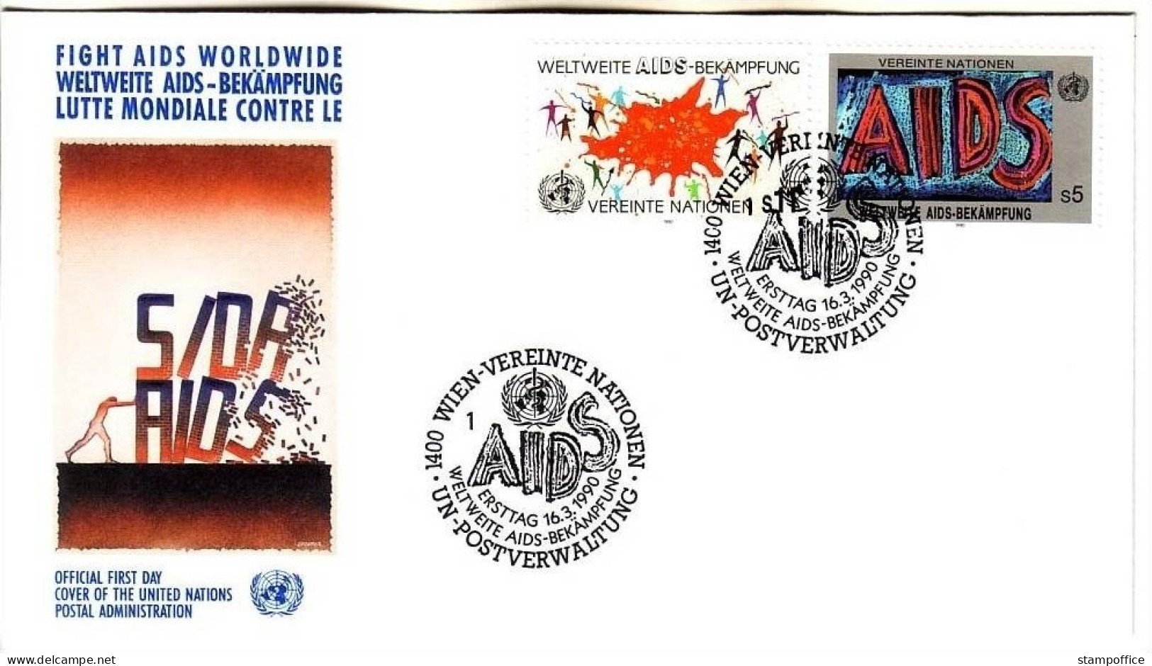UNO WIEN MI-NR. 100-101 FDC WELTWEITE AIDS BEKÄMPFUNG 1990 - Maladies