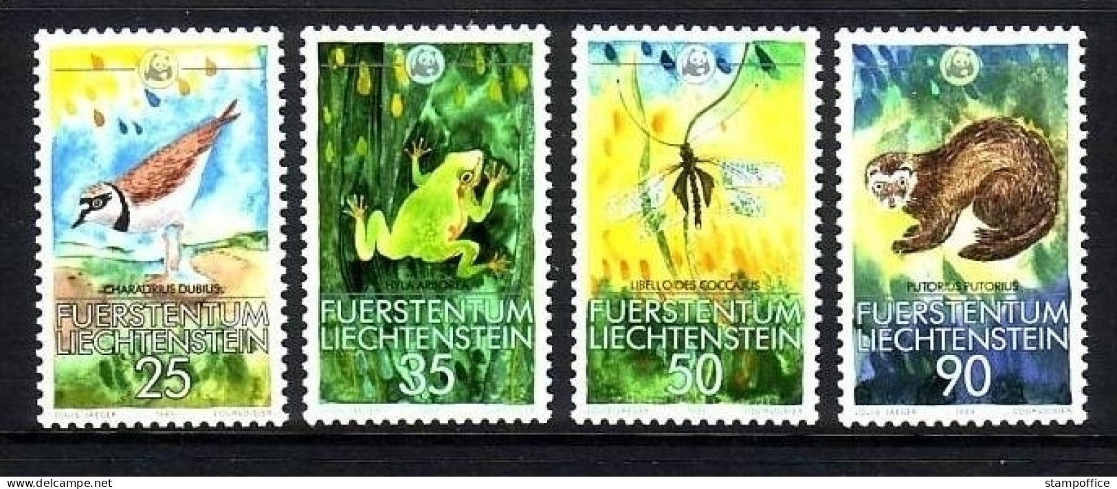LIECHTENSTEIN MI-NR. 967-970 POSTFRISCH WWF 1989 FLUSSREGENPFEIFFER FROSCH LIBELLE ILTIS - Frogs