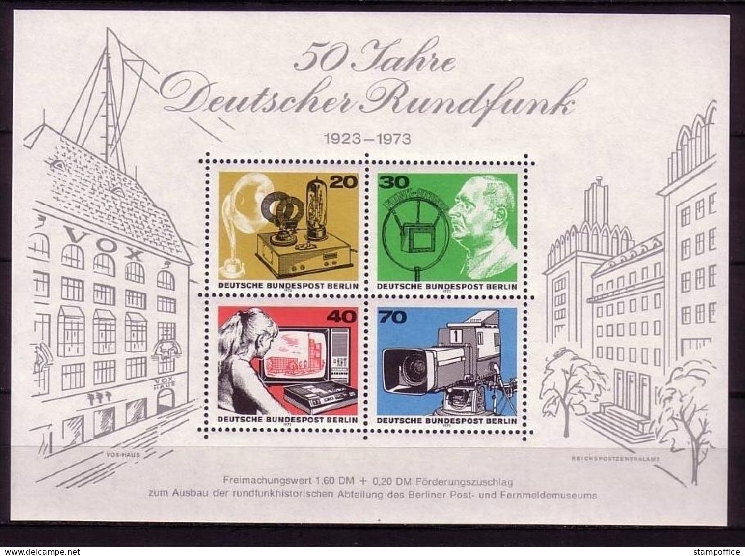 BERLIN BLOCK 4 POSTFRISCH(MINT) 50 JAHRE DEUTSCHER RUNDFUNK 1973 - Blocks & Kleinbögen