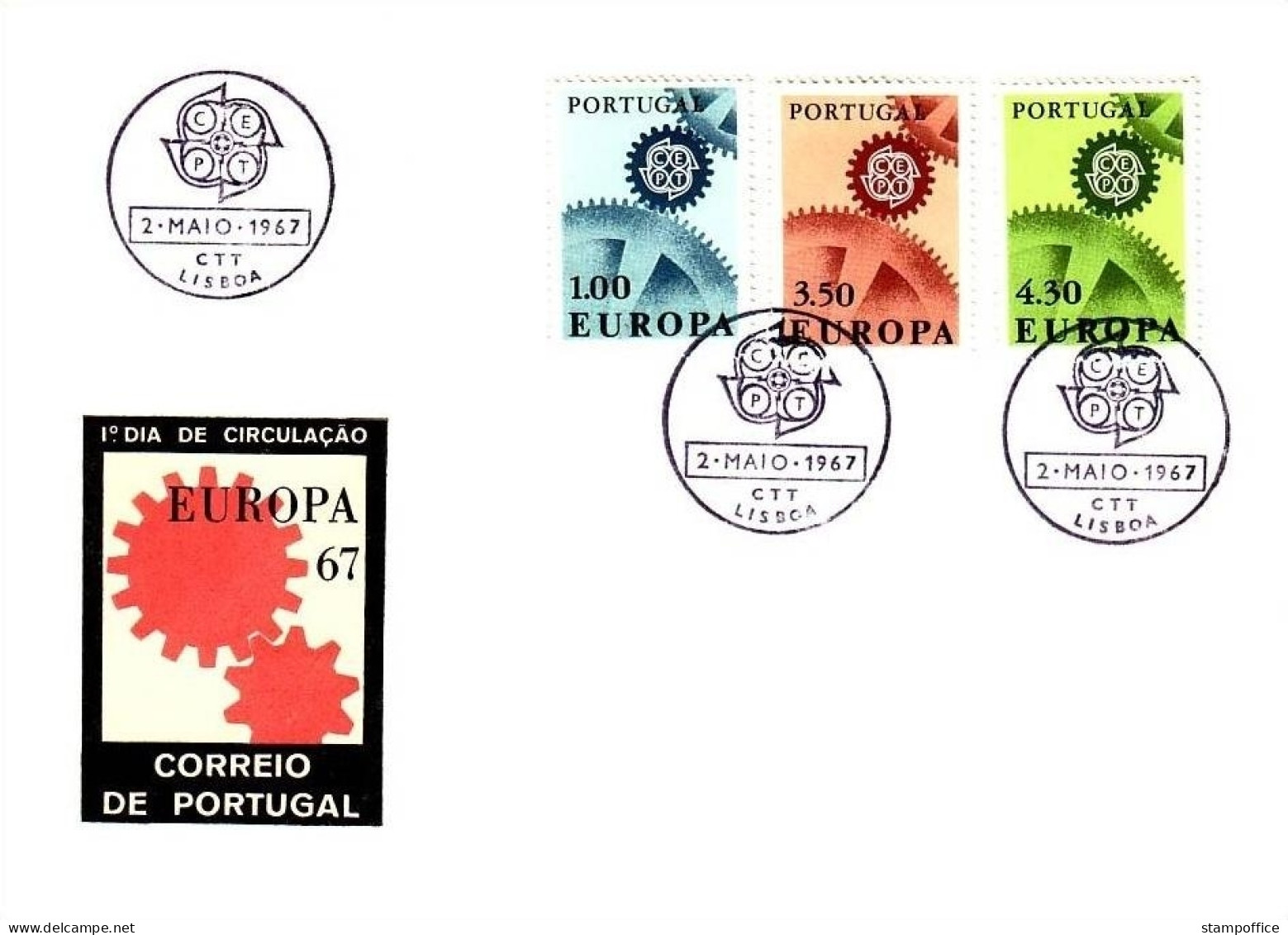 PORTUGAL MI-NR. 1026-1028 FDC CEPT 1967 ZAHNRÄDER - 1967