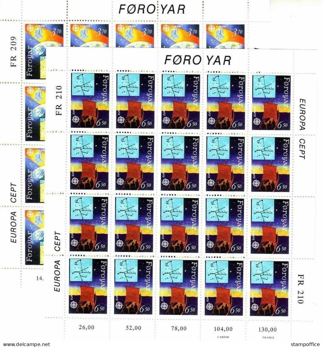 FÄRÖER MI-NR. 215-216 KLEINBOGENSATZ POSTFRISCH(MINT) EUROPA 1991 EUROPÄISCHE WELTRAUMFAHRT - 1991