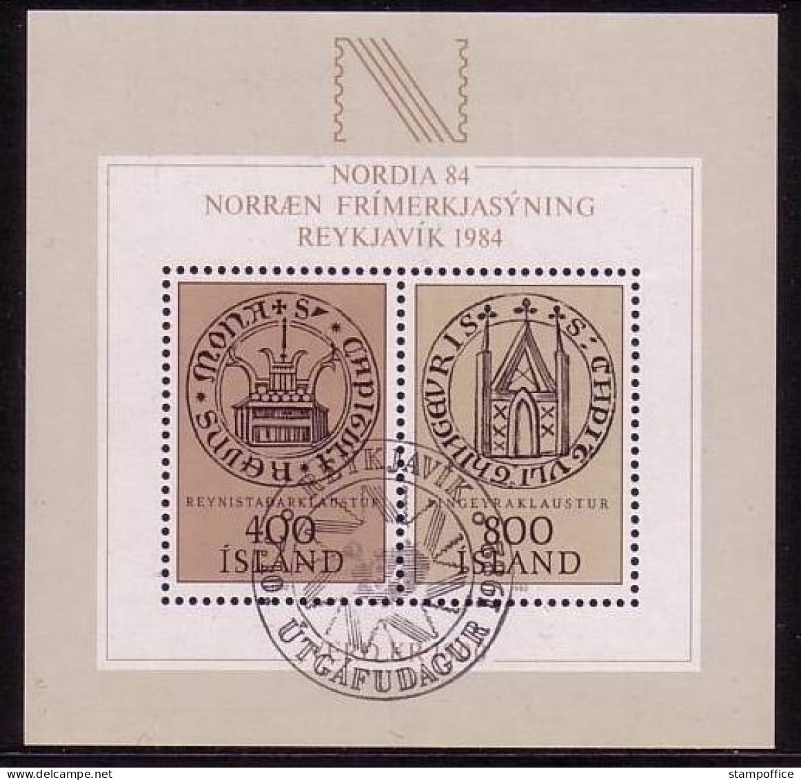 ISLAND BLOCK 4 GESTEMPELT(USED) NORDIA '84 REYKJAVIK - KLOSTERSIEGEL - Hojas Y Bloques