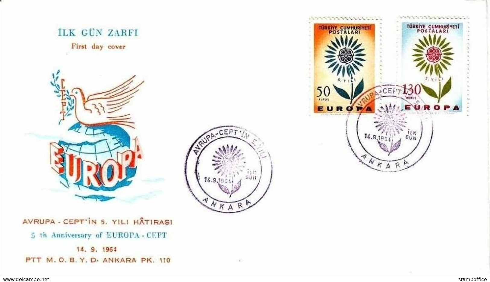 TÜRKEI MI-NR. 1917-1918 FDC CEPT 1964 BLUME - 1964