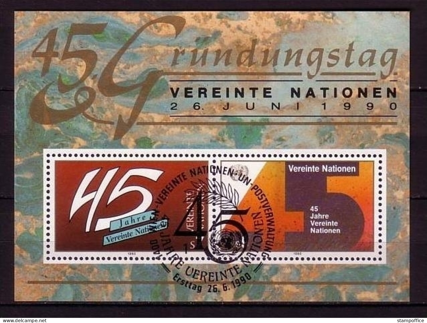 UNO WIEN BLOCK 5 GESTEMPELT(USED) 45 JAHRE VEREINTE NATIONEN 1990 - Blocs-feuillets