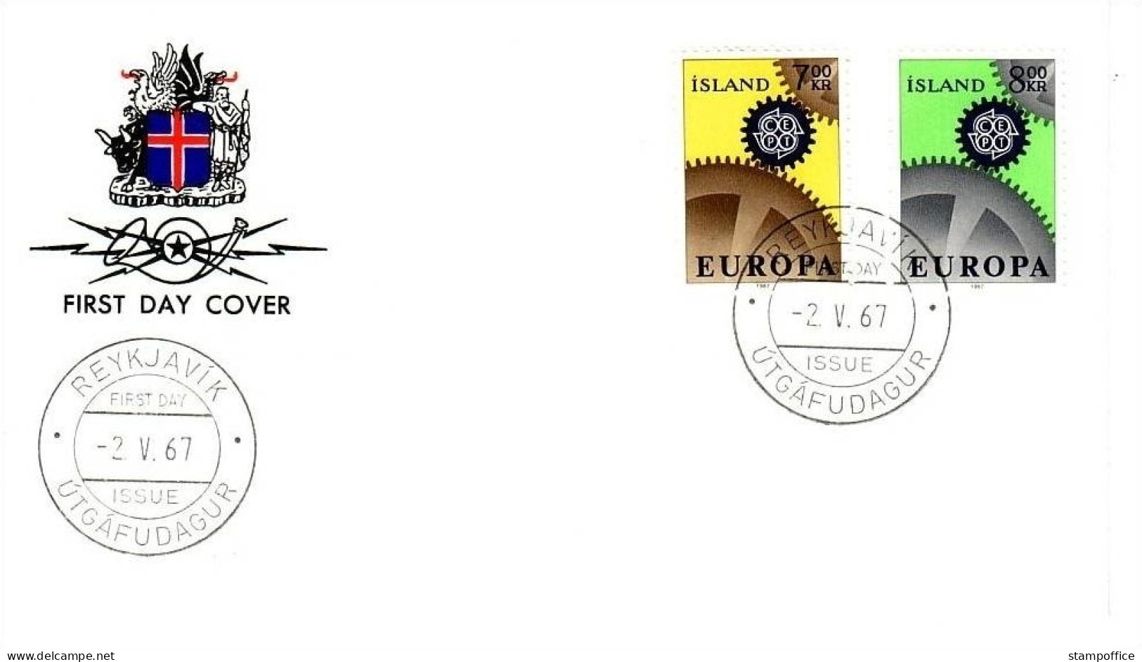 ISLAND MI-NR. 409-410 FDC CEPT 1967 ZAHNRÄDER - 1967