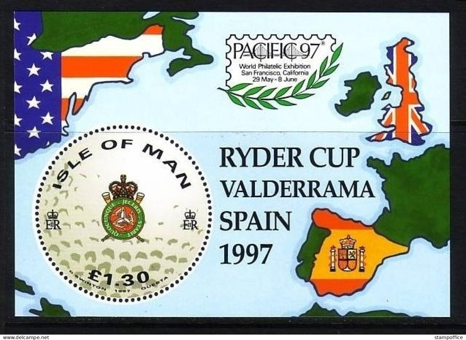 ISLE OF MAN BLOCK 29 POSTFRISCH RYDER CUP VALDERRAMA SPANIEN 1997 - Isola Di Man