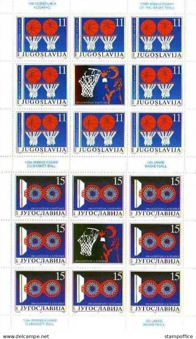 JUGOSLAWIEN MI-NR. 2484-2485 POSTFRISCH(MINT) KLEINBOGENSATZ 100 JAHRE BASKETBALL - Basket-ball