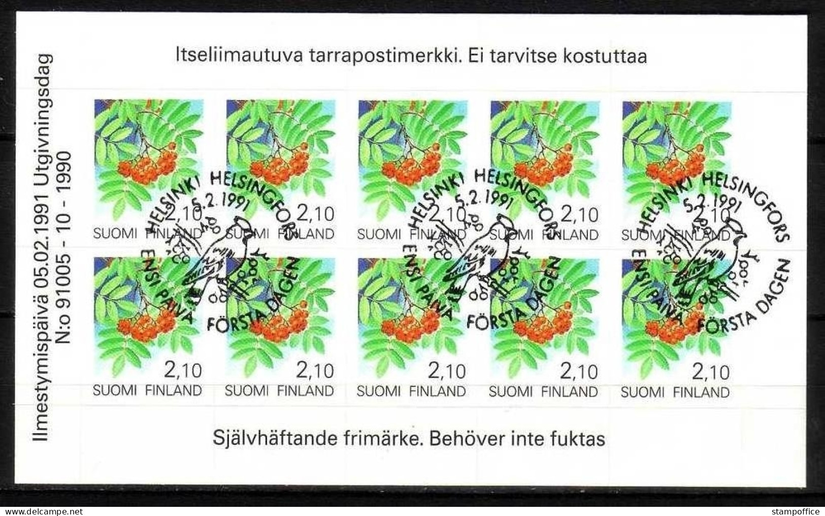 FINNLAND Folienblatt MI-NR. 1129 GESTEMPELT(USED) PFLANZEN 1991 EBERESCHE - Usati