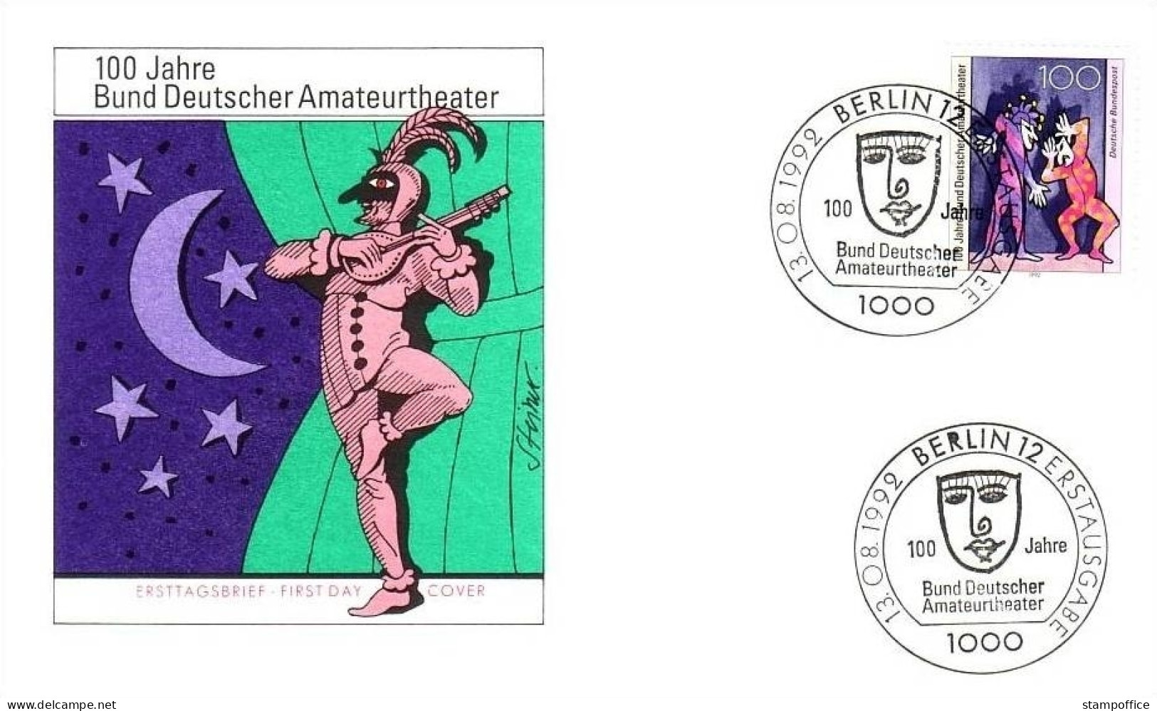 DEUTSCHLAND MI-NR. 1626 FDC BUND DEUTSCHER AMATHEURTHEATER 1992 - Teatro