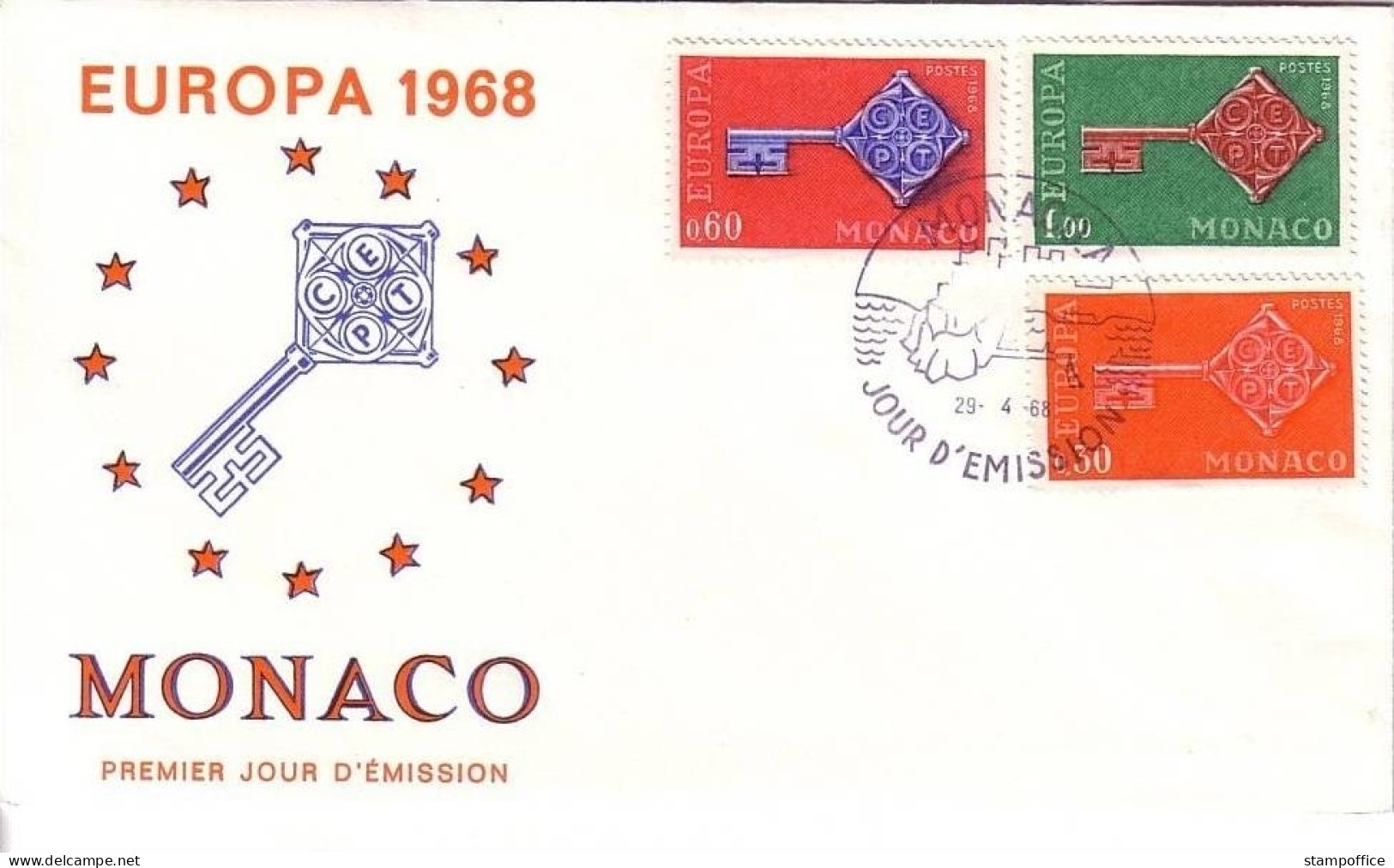 MONACO MI-NR. 879-881 FDC EUROPA 1968 - KREUZBARTSCHLÜSSEL - 1968