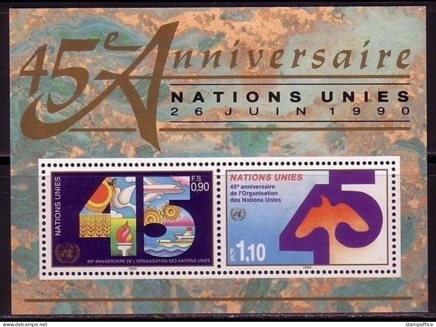 10 X UNO GENF BLOCK 6 POSTFRISCH(MINT) 45 KJAHRE UNO FRIEDENSTAUBE - 45 JAHRE UNO - Blokken & Velletjes