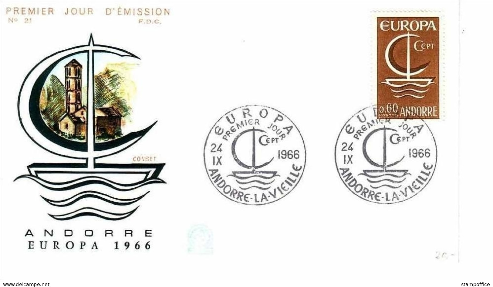 ANDORRA MI-NR. 198 FDC CEPT 1966 BOOT MIT SEGEL - 1966