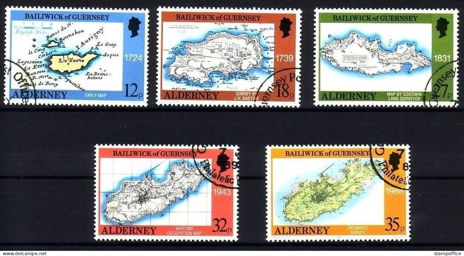 ALDERNEY MI-NR. 37-41 GESTEMPELT(USED) LANDKARTEN 1989 - Alderney