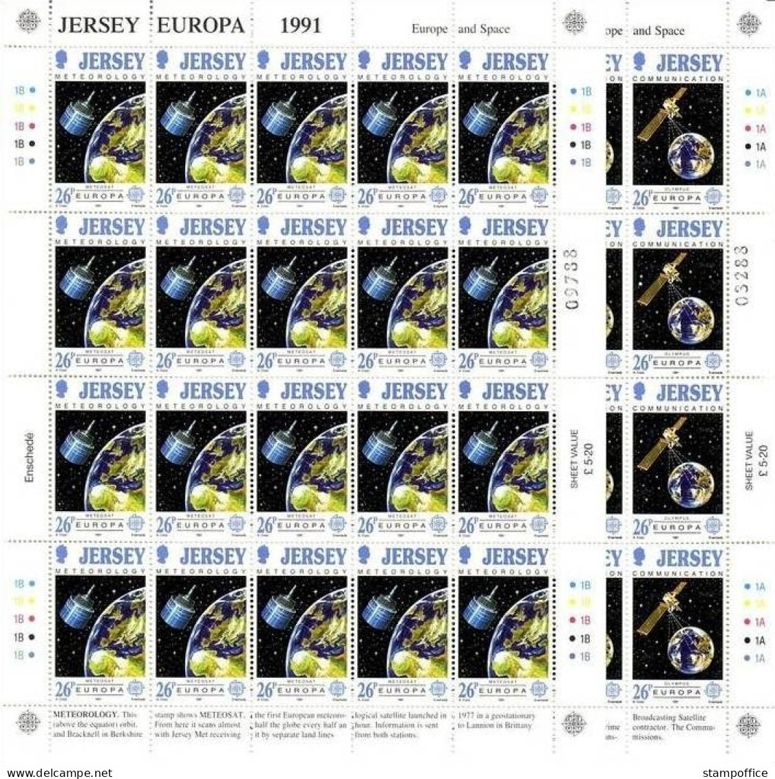 JERSEY MI-NR. 539-542 POSTFRISCH KLEINBOGENSATZ EUROPA 1991 EUROPÄISCHE RAUMFAHRT - 1991