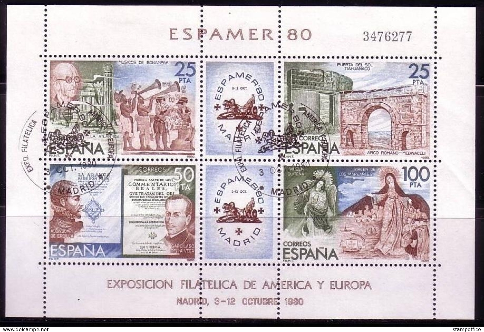 SPANIEN BLOCK 21 GESTEMPELT(USED) ESPAMER '80 BRIEFMARKENAUSSTELLUNG MADRID MIT EINTRITTSKARTE - Blocs & Feuillets